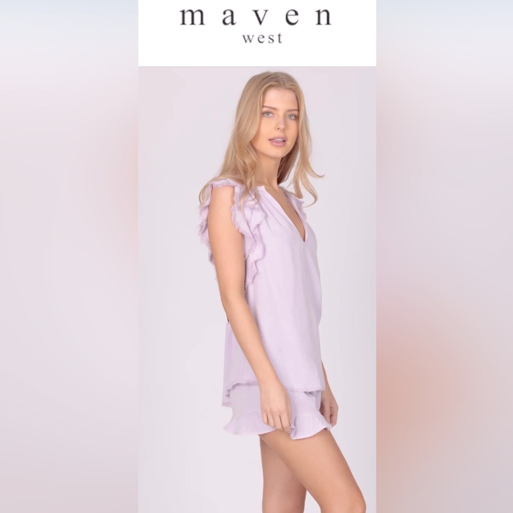 Anthropologie Maven West Short Sleeve Ruffle Top - Pink (Size XS)